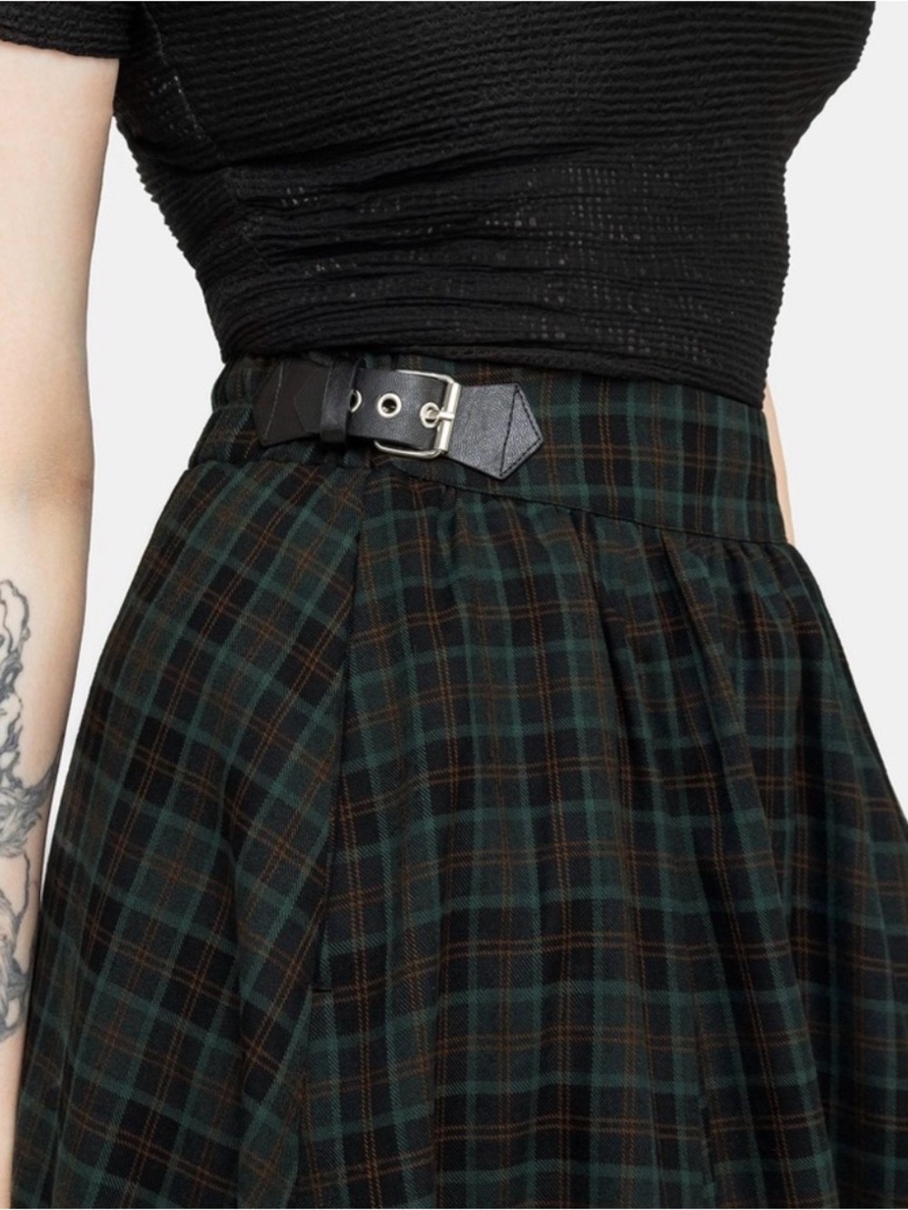 NWT Nightingale Buckled Check Midi Skirt green black size US 10 - Picture 2 of 8
